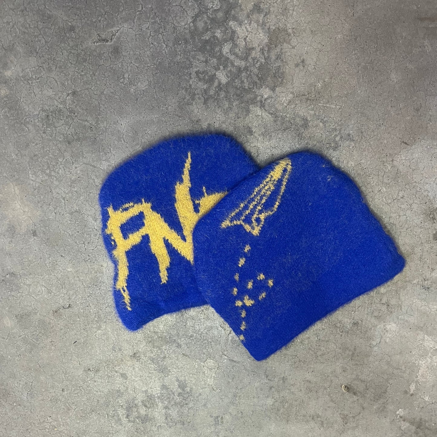 Dark Blue and Yellow Fuzzy Beanie