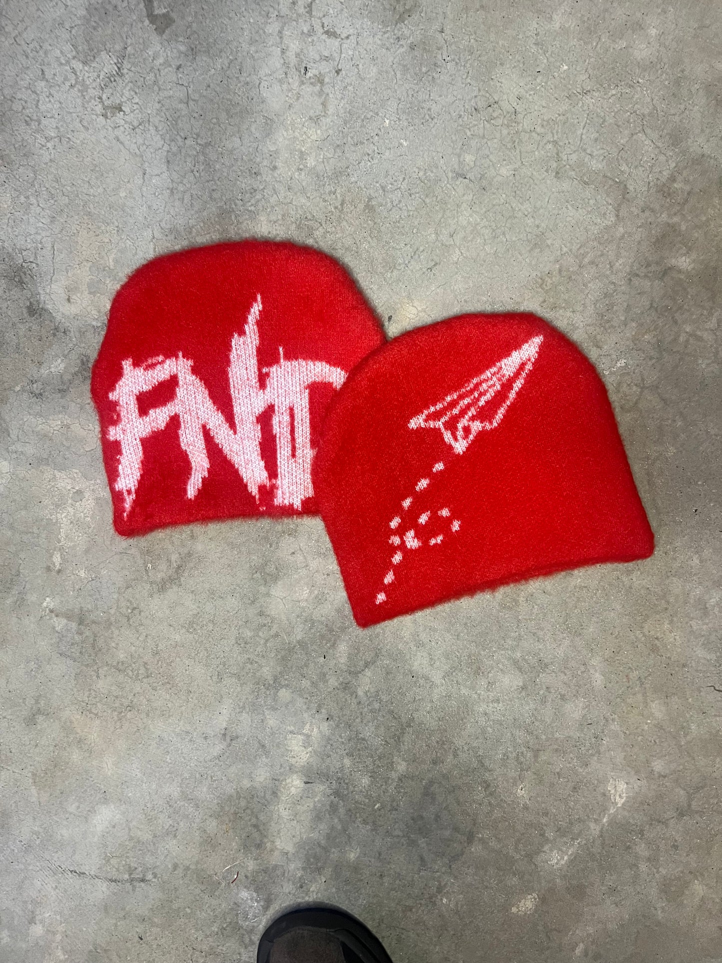Red and White Fuzzy Beanie
