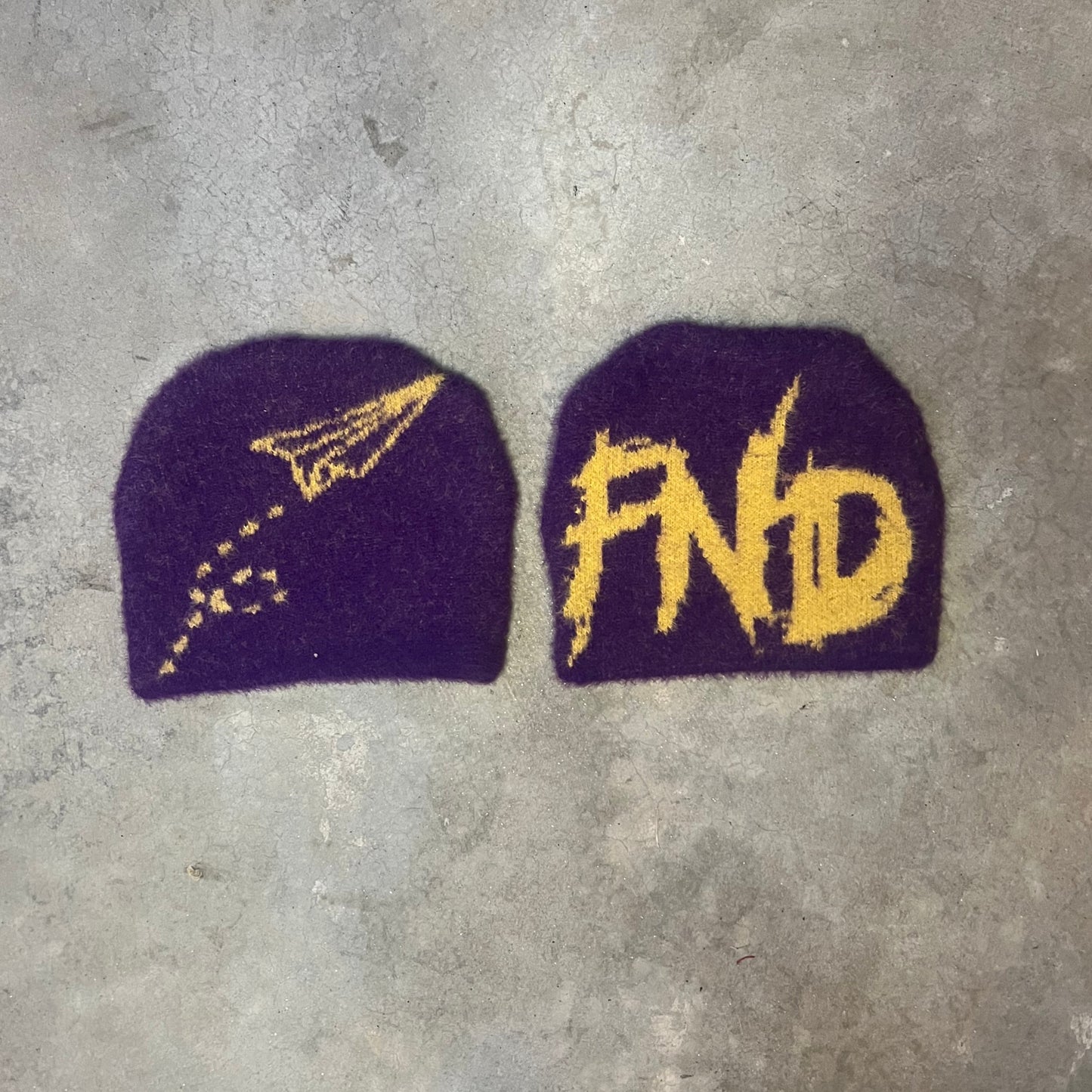 Dark Purple and Yellow Fuzzy Beanie