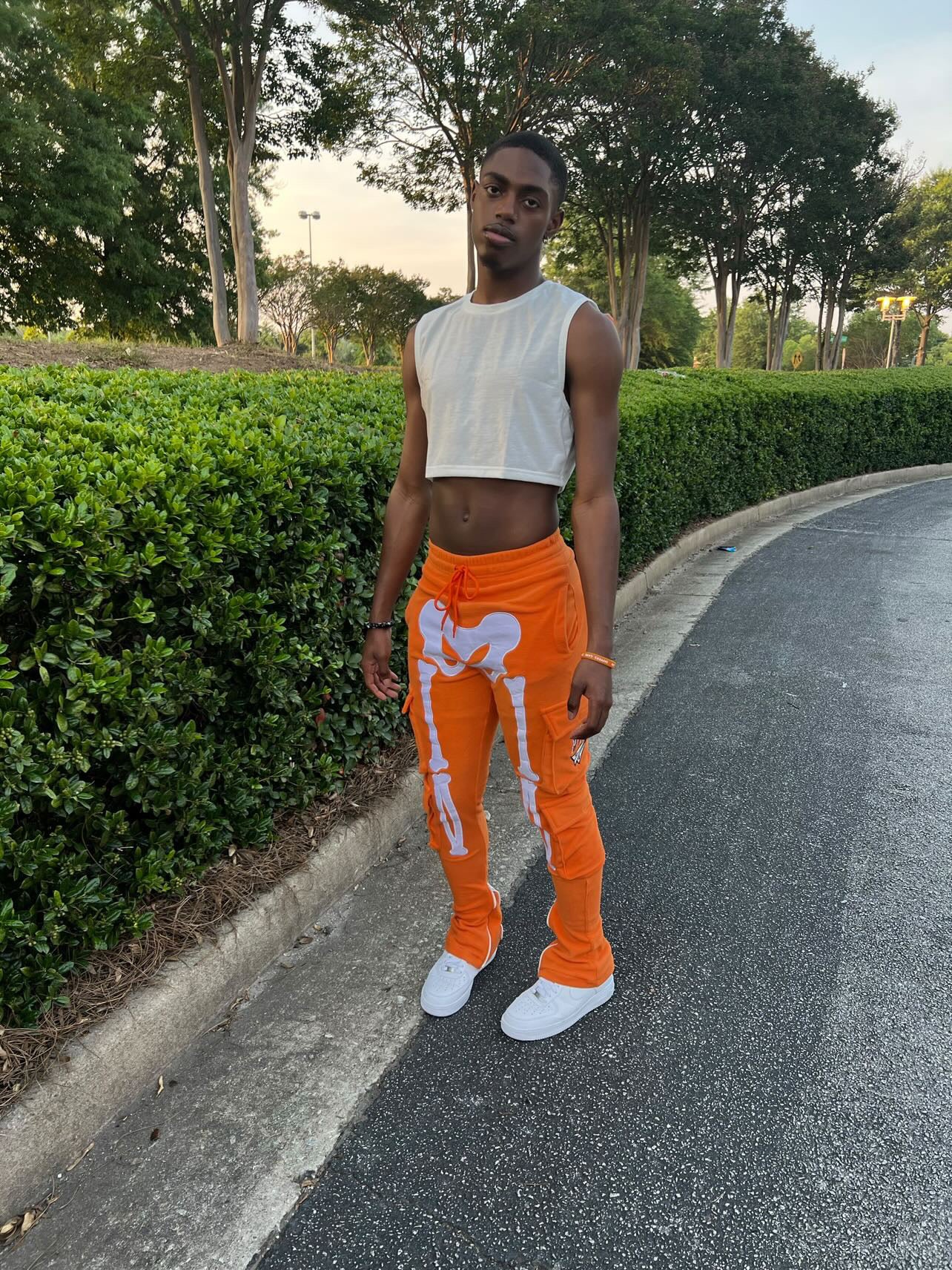 Orange discount stacked sweats