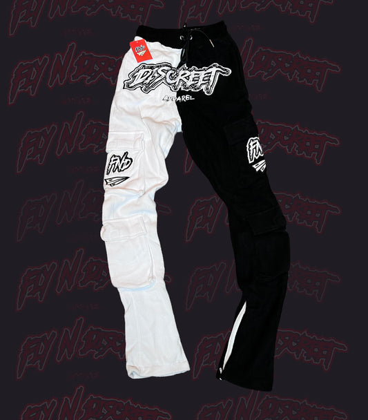 Black and White Split Discreet Stacked Sweats